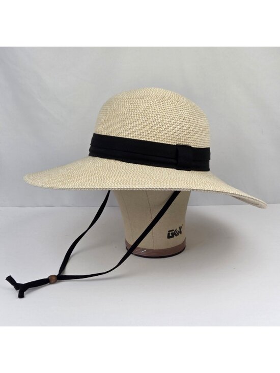 Solar Escape Wide-Brim Straw Hat With Adjustable Chin Strap & Black Ribbon Band main image 10